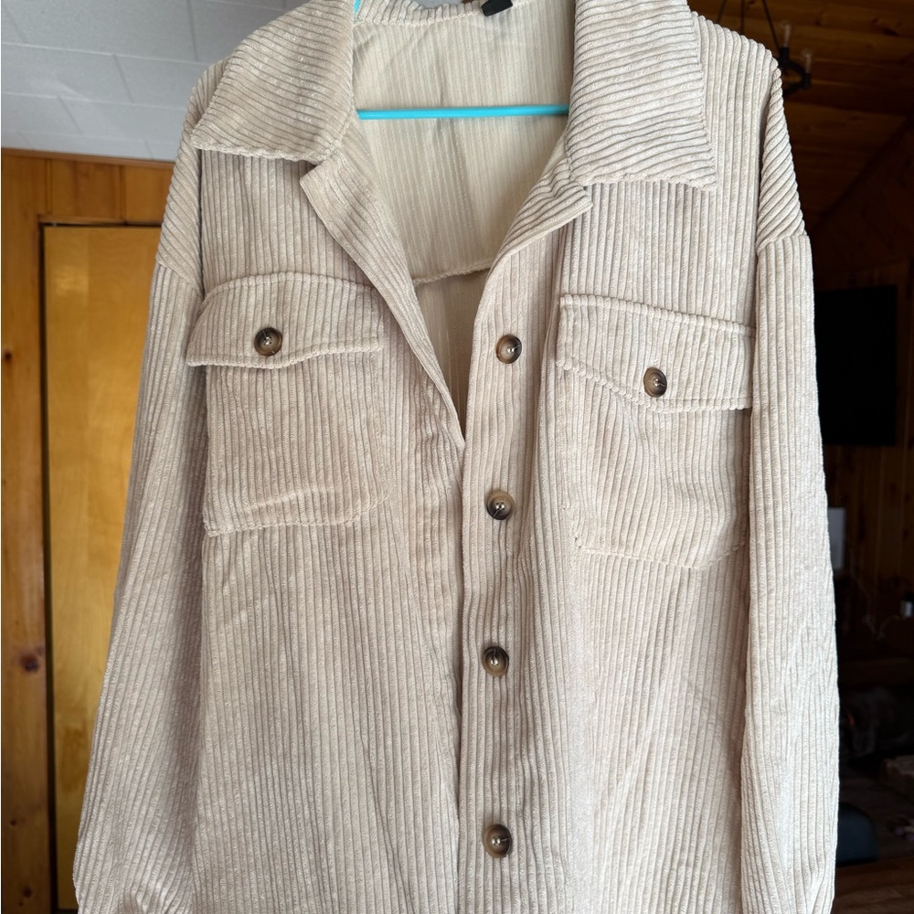 SHEIN Light Beige Corduroy Utility Jacket